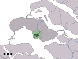 The town centre (dark green) and the statistical district (light green) of Zierikzee in the municipality of Schouwen-Duiveland.