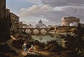 Pogled na reko Tibero, gledano proti jugu z Angelskim gradom in baziliko svetega Petra, Rudolf Wiegmann, 1834