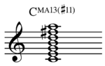 Accordo di tredicesima CMA13 (diesis11), utilizzando Sinfonia n. 5 di Sibelius.
