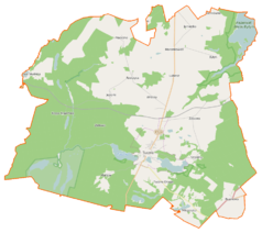 Mapa konturowa gminy Tuczno, na dole po prawej znajduje się punkt z opisem „Miłogoszcz”