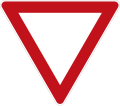 gleichseitiges, auf der Spitze stehendes Dreieck mit rotem Rand und weißem Inneren