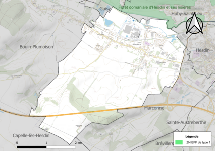 Carte de la ZNIEFF de type 1 sur la commune.