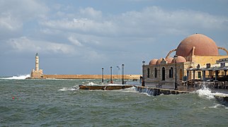 Küçük Hasan Pasha Mosque and Lighthouse in Chania. Crete, Greece.jpg