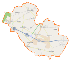 Mapa konturowa gminy Kleszczewo, w centrum znajduje się punkt z opisem „Nagradowice”
