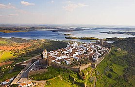 Monsaraz and the Alqueva Reservoir on the background, on the Alentejo.