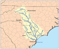 Mapa de la cuenca del Pee Dee que, en su curso alto, atraviesa el estado