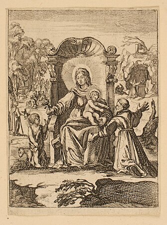 Saint François d'Assise adorant la Vierge et l'Enfant, Nicolas de Son, 1625-1637, estampe à l'eau-forte, Musée des Beaux-Arts de Nancy, Inv. TH.99.15.1135