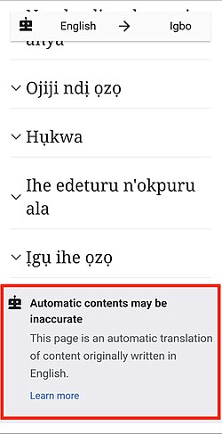 A notice to learn more about the automatic translation