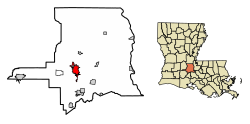 Location of Opelousas in St. Landry Parish, Louisiana.