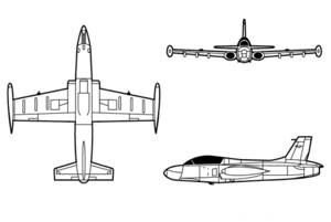 Três vistas do Aermacchi MB-326