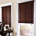 Faux wood blinds in use