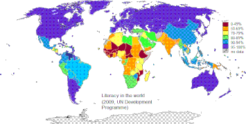 Literacy rate world-2009UNDP.gif