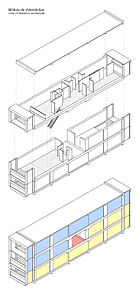 The modular design of the apartments inserted into the building