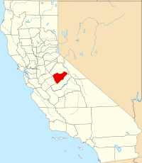 Kort over California med Mariposa County markeret