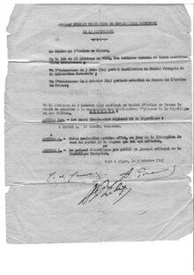 Nomination aux fonctions de Commissaire Régional de la République de la Bretagne , le 3 Octobre 1943