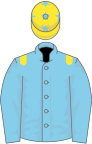 Sky blue, yellow epaulets, yellow cap, blue stars