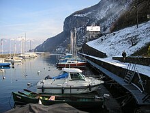 Photographie montrant le port de Meillerie en hiver
