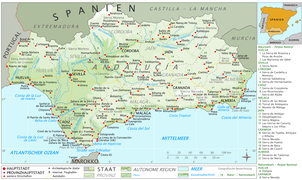 Geographic map, North of Strait of Gibraltar, Ceuta and Mediterranean Sea