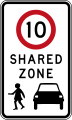 Begin 10 km/h speed limit shared zone