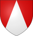 シャーペ Argent, chapé Gules. 又は Per pile Argent and Gules.