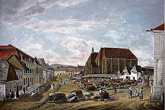 Biserica şi piața, 1840 (Josef Hofreit)