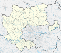 Mapa konturowa powiatu krakowskiego, u góry nieco na prawo znajduje się punkt z opisem „Prandocin-Iły”