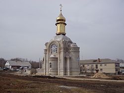 Village church under construction, Dergachyovsky District