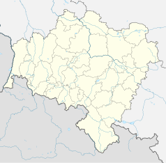 Mapa konturowa województwa dolnośląskiego, u góry nieco na lewo znajduje się punkt z opisem „Pałac w Glinicy”