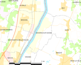 Mapa obce Asnières-sur-Saône