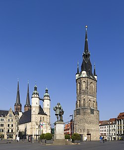Market Place with the Red Tower and the Marktkirche Unser Lieben Frauen