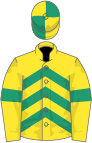 Yellow, emerald green chevrons and armlets, quartered cap