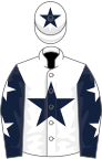 White, dark blue star, dark blue sleeves, white stars, white cap, dark blue star