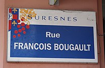 Plaque de la rue François-Bougault, en hommage au maire en fonction de 1787 à 1792 puis de 1800 à 1803.