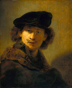 Memportreto kun velura ĉapo kaj fela mantelo 1634