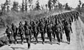 RUSSIAN TROOPS GOING TO THE FRONT: SUPPORTS FOR THE IMPERIAL GUARDS BEING HURRIED INTO THE FIGHTING LINE.