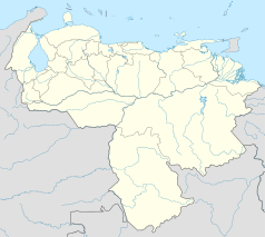 Mapa konturowa Wenezueli, po prawej nieco u góry znajduje się punkt z opisem „Tucupita”