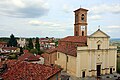 Veduta del paese e della chiesa parrocchiale dalla terrazza del castello di Cisterna