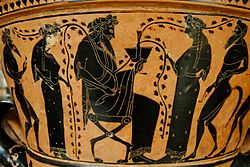 Dionysos. Yksityiskohta Antimenes-maalarin maalaamasta kalykskrateerista, n. 525–500 eaa.