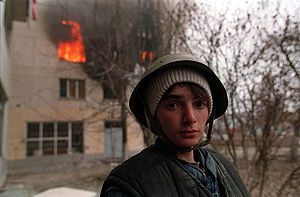 Chechen boy during the battle for Grozny, January 1995