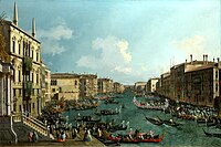 A Regatta on the Grand Canal label QS:Len,"A Regatta on the Grand Canal" label QS:Lpl,"Regaty na Canal Grande" etwa 1740 date QS:P,+1740-00-00T00:00:00Z/9,P1480,Q5727902 . Öl auf Leinwand medium QS:P186,Q296955;P186,Q12321255,P518,Q861259 . 122,1 × 182,8 cm. London, National Gallery .