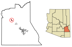 Location of Bylas in Graham County, Arizona.