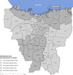 Mapa konturowa Dżakarty, w centrum znajduje się punkt z opisem „miejsce zdarzenia”