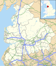 Mapa konturowa Lancashire, blisko centrum u góry znajduje się punkt z opisem „Over Wyresdale”