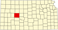 Map of Kanzas highlighting Ness County