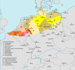 Distribution map of the Low Saxon and Low Franconian languages since 1945. Also available in German here
