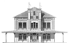 Bahnhof Nordstemmen, für den König bestimmtes südliches Bahnhofsgebäude, Werkzeichnung von C. W. Hase, 1853