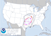 February 10 probabilistic damaging wind graphic issued at 16:00 UTC