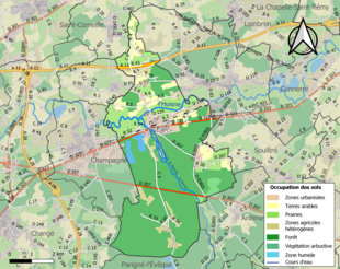 Carte en couleurs présentant l'occupation des sols.