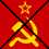 Symbols from the flag of the Soviet Union, with an x-mark.