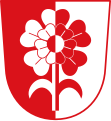 Gemeinde Steppach bei Augsburg In von Rot und Silber gespaltenem Schild eine gefüllte und gestielte Rose in verwechselten Farben.